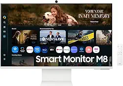 Smart Monitor Samsung M8 32", UHD, Plataforma Tizen™, Tap View, USB-c (65W), USB Hub, HDMI, Bluetooth, HAS, Alexa, Branco, 2025