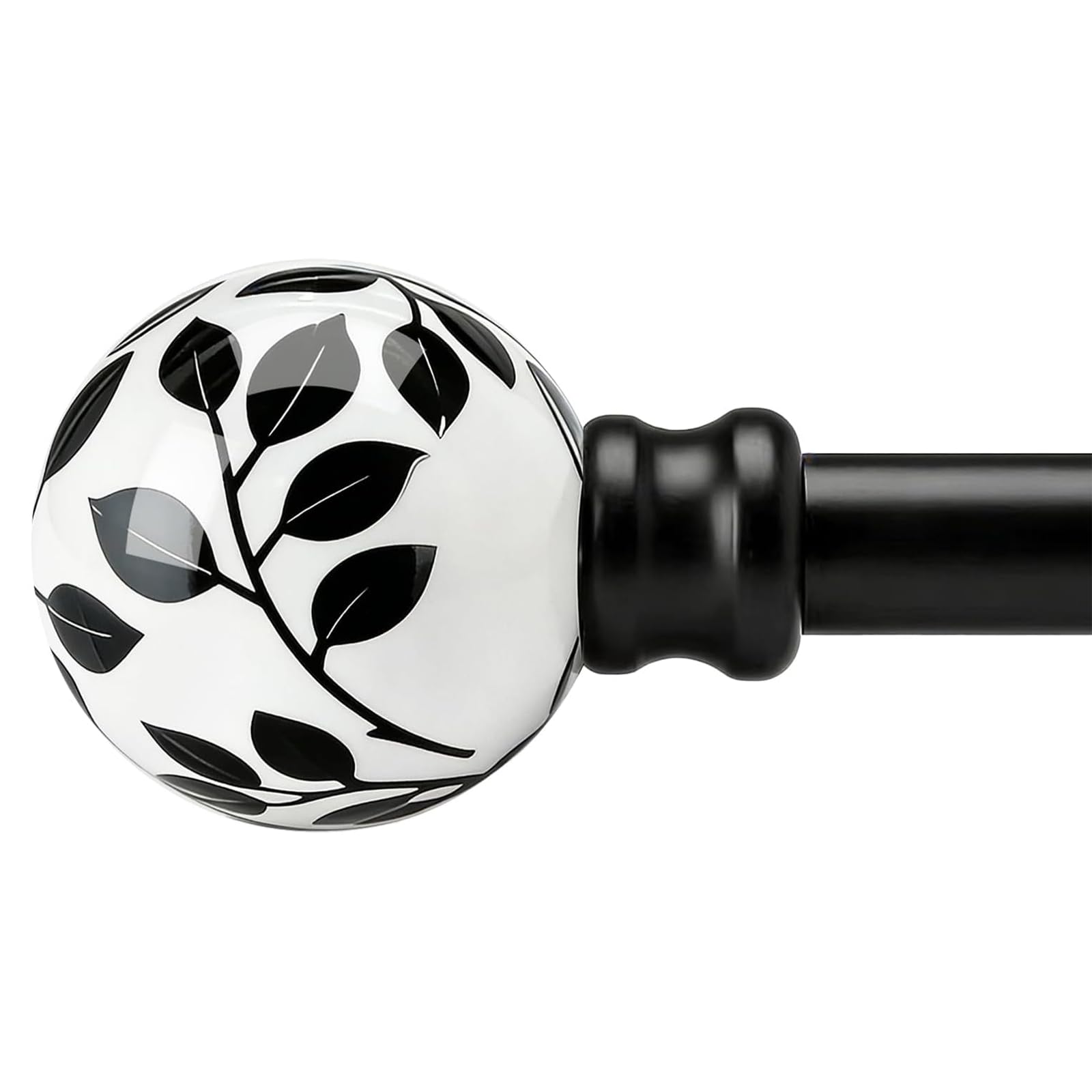 Barra Cortina Negra 80-365 Cm,Extensible De Metal Pesado | DiáMetro De 25 Mm,Montaje En Pared, Con Topes De Hoja De CeráMica Y Soportes, Para SalóN, Dormitorio, Cocina, Terraza