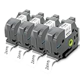 Pristar 4-Pack 24mm Laminated White TZe-251 Compatible Label Tape for Brother P Touch Label Makers, 1 Inch x 26.2ft, Black on White