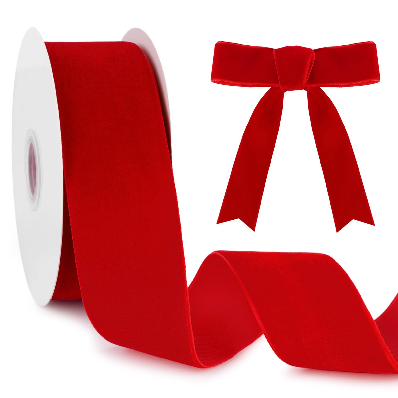 KINGLAKE 38mm Red Velvet Ribbon for Gift Wrapping, 10 Yards Thick Ghristmas Ribbon for Xmas Tree Decoration, Hair, Bows Making, Crafts