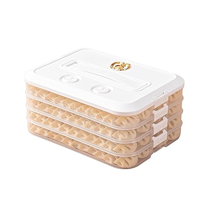 PIKFOS 4 Layer Food Storage Container Refrigerator Dumplings Box Plastic Cookie Containers Large Food Container Organizer Stackable Cookie Carrier with Lid and Handle for Fridge Freezer