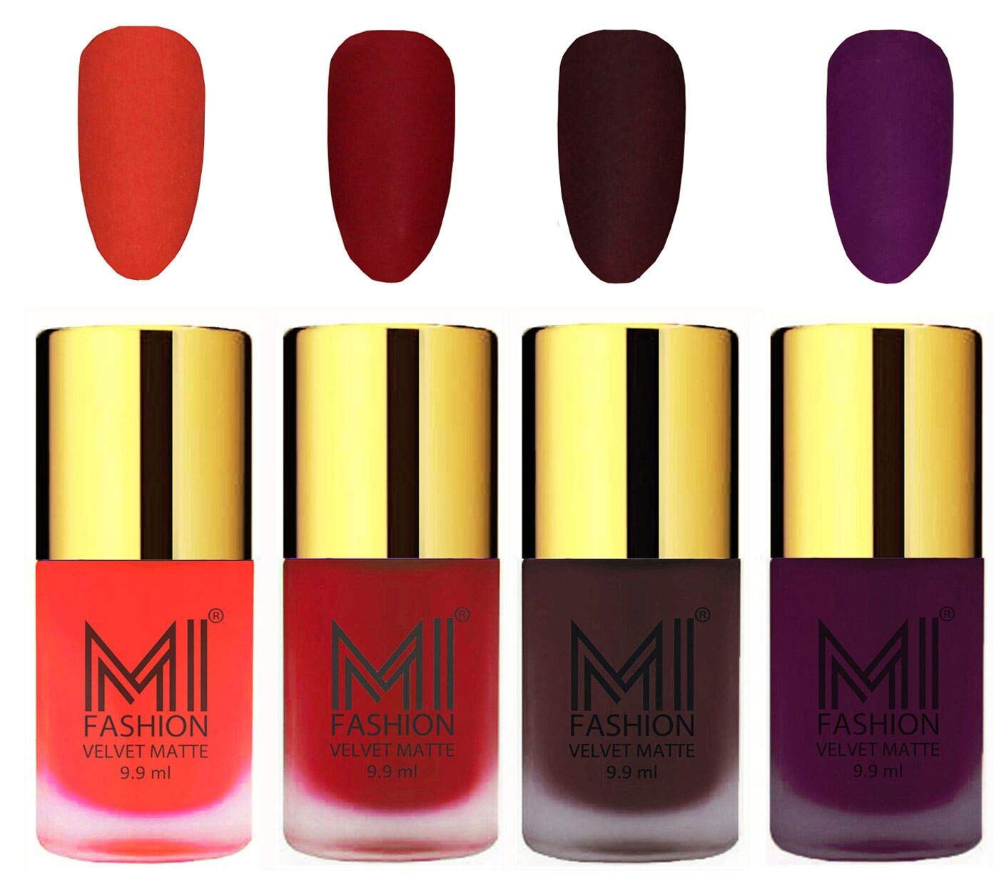 MI FASHION Velvet Matte Nail Polish Sets Long-Lasting & Waterproof 9.9ml Unique Color Candy Cotton, Nude, Mint And Dark Nude (Pack Of-4)-image-2