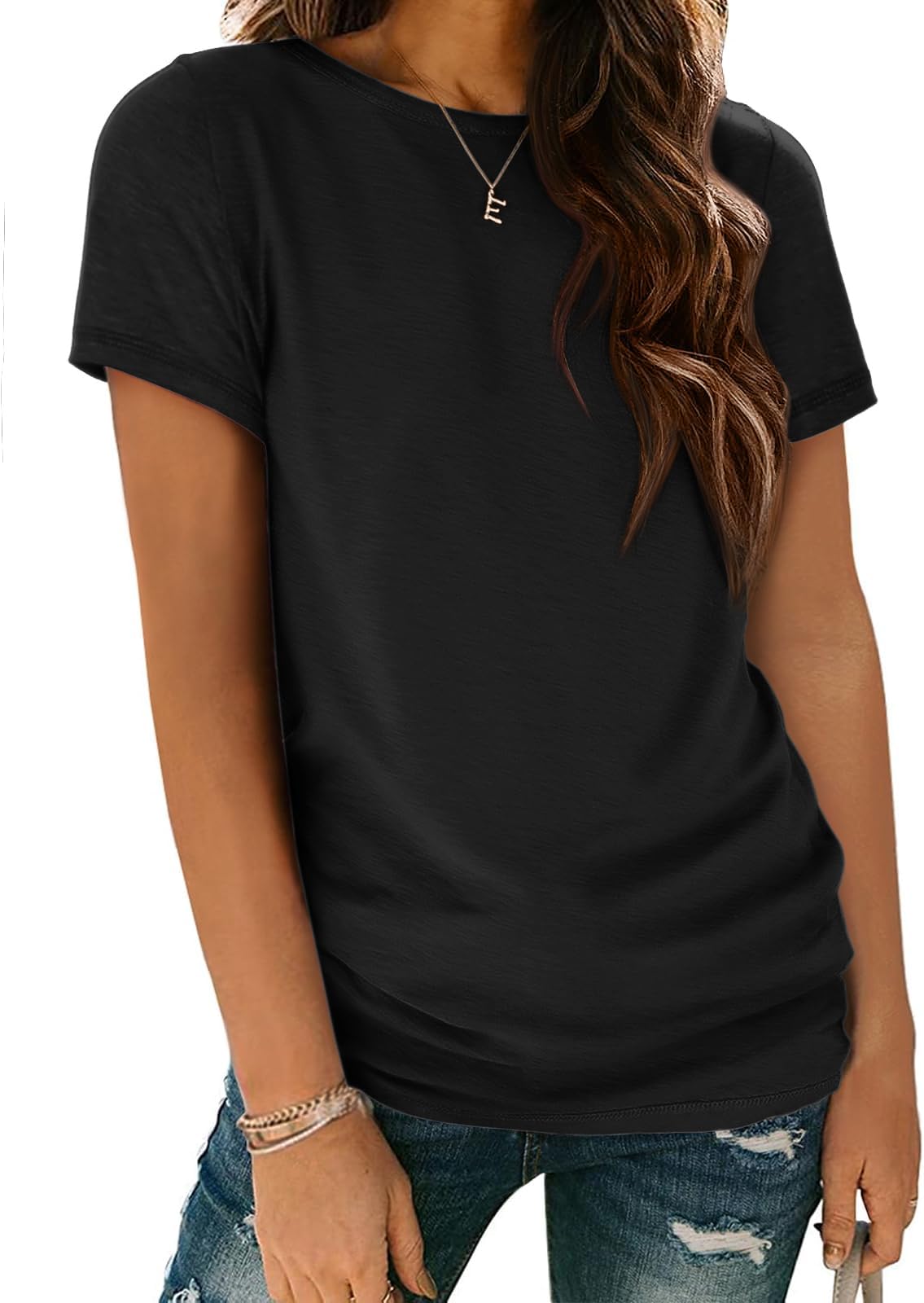 Womens Basic T Shirt Crewneck Short Sleeve Summer Tops