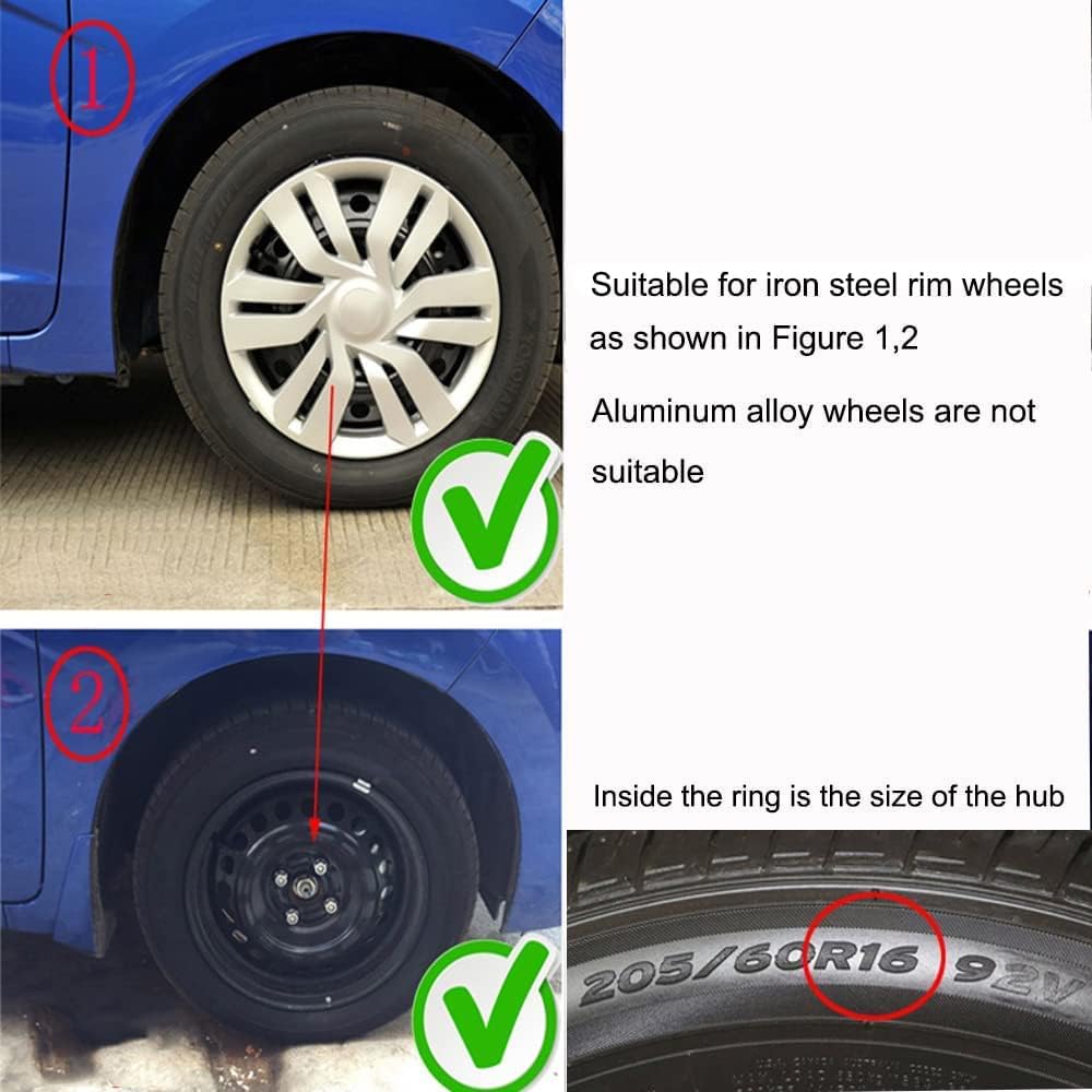 ZJIEX Wheel Cover Silver Black/Blue Black Wheel Cover 14 Inch, Set of 4 Pieces, Suitable for Most Models, 14 Inch-Blue Black