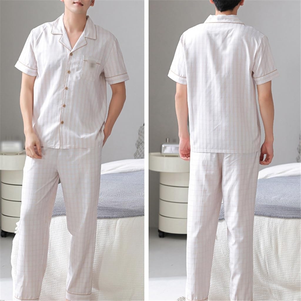Pajamas Men's Short-sleeved Trousers Cotton Thin Light-coloured Loungewear Two-piece Set