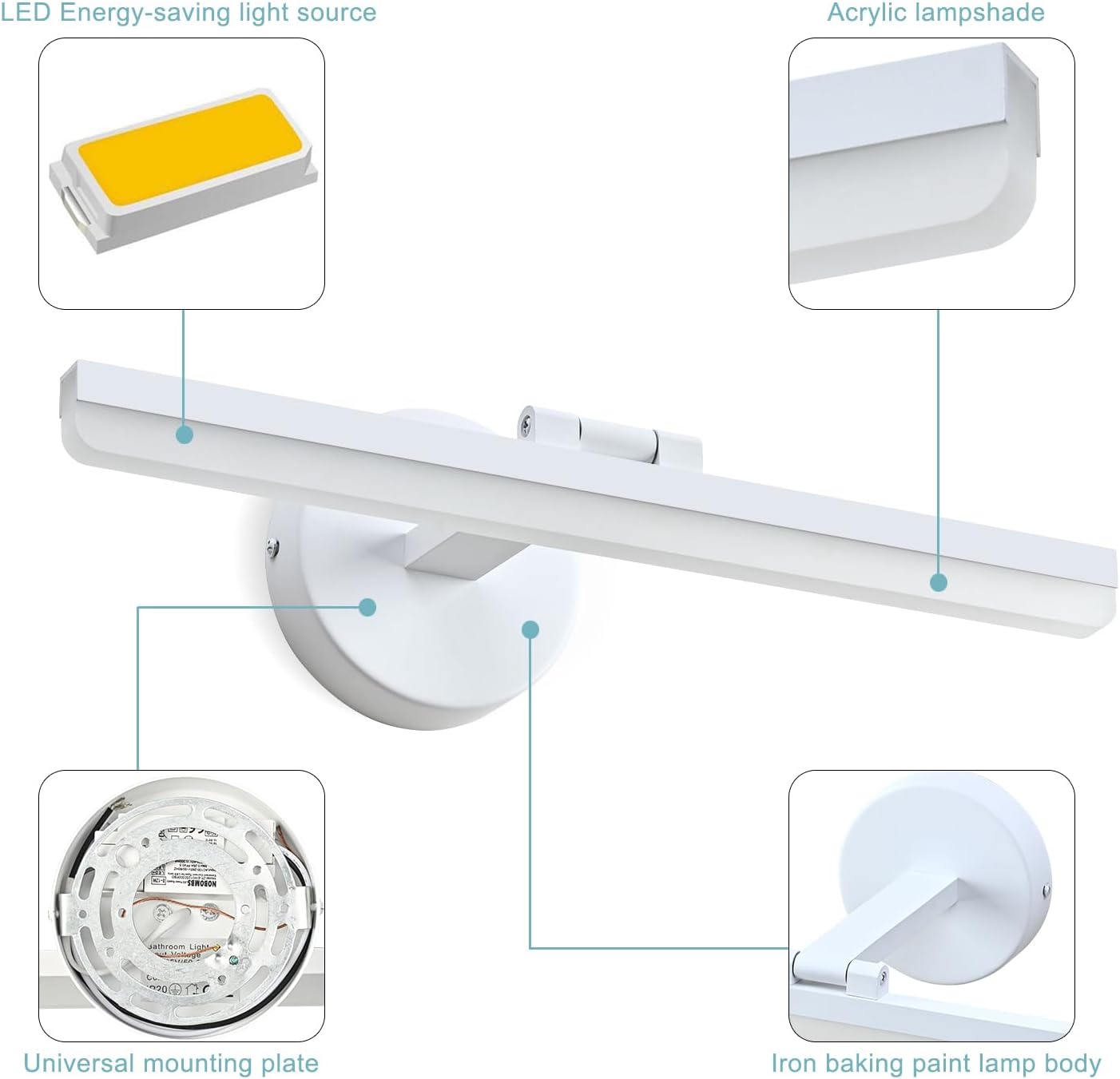 LED Modern White Bathroom Vanity Lighting Fixtures Over Mirror 16inch Rotatable Wall Lights Fixtures for Bathroom(White Light 6000K)