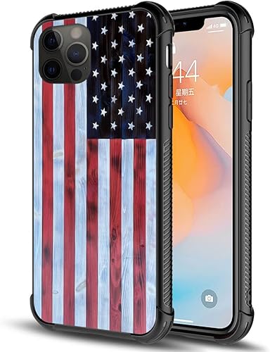 DAIZAG Funda compatible con iPhone 12, diseño de bandera estadounidense de grano de madera roja y blanca para iPhone 12 Pro, fundas para hombre y disponible en Yaxa Peru