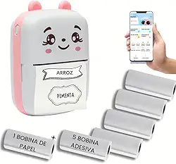 Mini Impressora Térmica Portátil USB/Bluetooth Gatinho — Sem Tinta, 6 Bobinas Adesivas para Etiquetas Personalizadas“impressora sem fioportátil de etiquetas papel adesivo térmico'