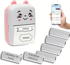 Mini Impressora Térmica Portátil USB/Bluetooth Gatinho — Sem Tinta, 6 Bobinas Adesivas para Etiquetas Personalizadas“impressora sem fioportátil de etiquetas papel adesivo térmico”