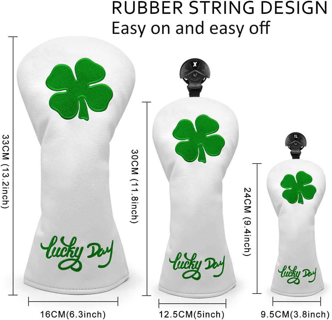 Montela Golf Club Covers Lucky Clover Golf Driver Covers Fairway Wood Head Cover Hybrid Headcover Leather 3 Wood Headcovers Mallet Putter Head Covers for Most Brands