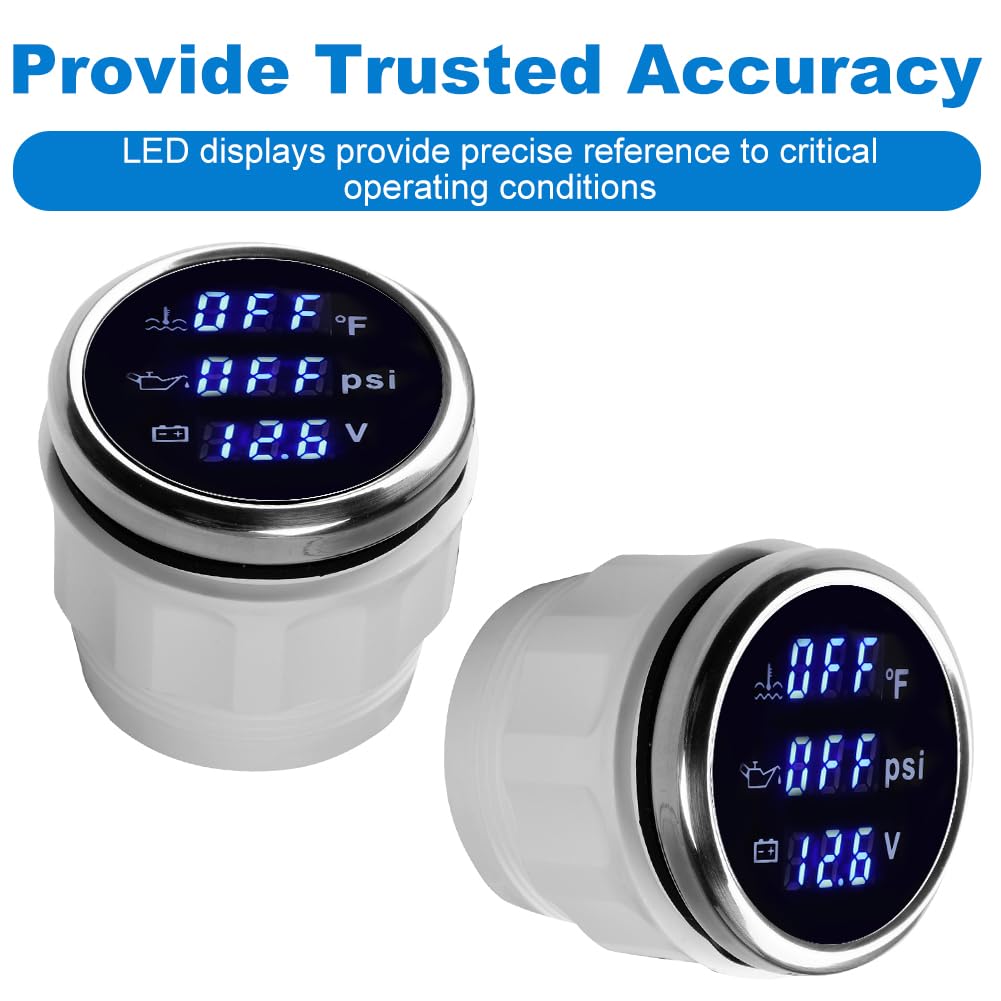 WATERWICH 3 in 1 Triple Gauge Set 52mm 2inch Water Temperature Gauge °F + Oil Pressure Gauge PSI + Voltmeter for Car Truck Boat Vehicle Marine