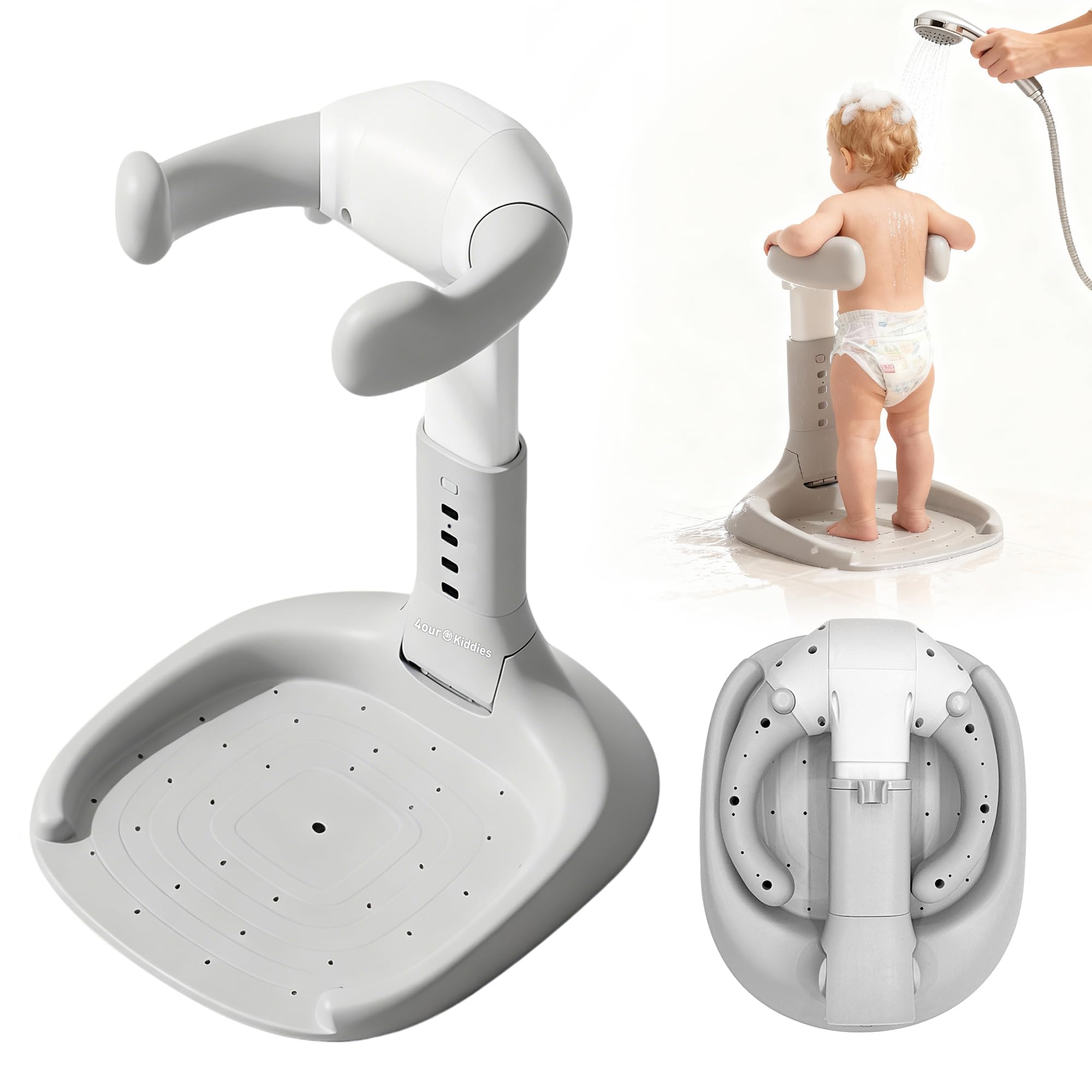 4our Kiddies Foldable Baby Shower Standing Support for Toddlers Infants 8-36 Months No Setup Anti-Slip Bath Stand Holder