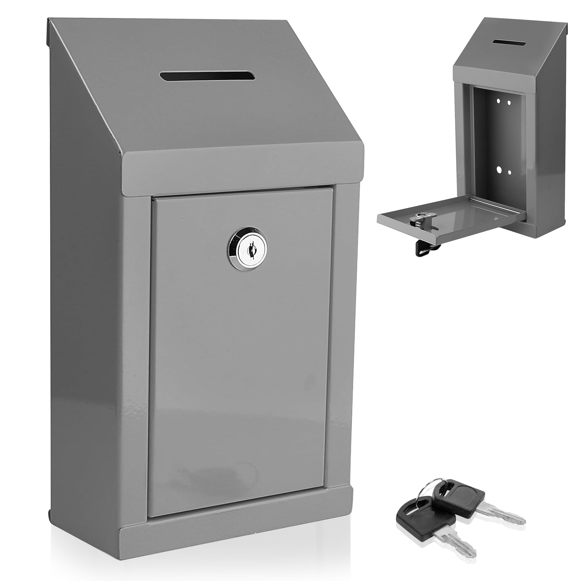 Metalen donatiebox-suggestiebox met sleuf en slot-Cash Lock box voor geld-veilige drop box-commentaar en stembus - wordt geleverd met voorgeboorde gaten voor eenvoudige wandmontage 10 X 6 X 2,5 inch