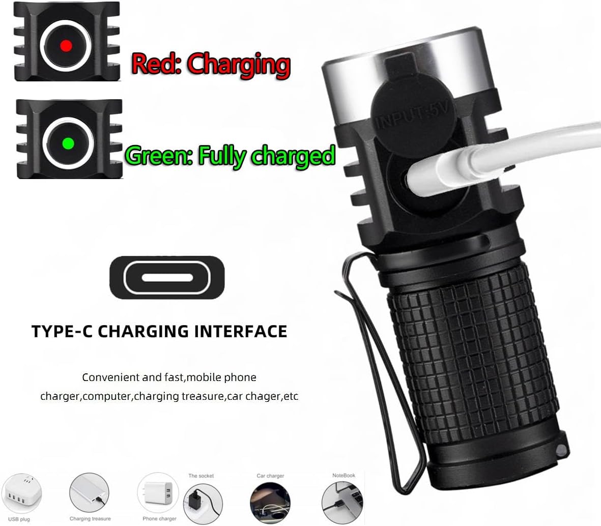 ALONEFIRE X53 Mini LED Flashlight Type C USB Rechargeable Bright Small Torch 5 Modes Portable Pen Light Waterproof Long Battery Life with Tail Magnet, Clip, Battery for Outdoor, EDC Carry, Hiking