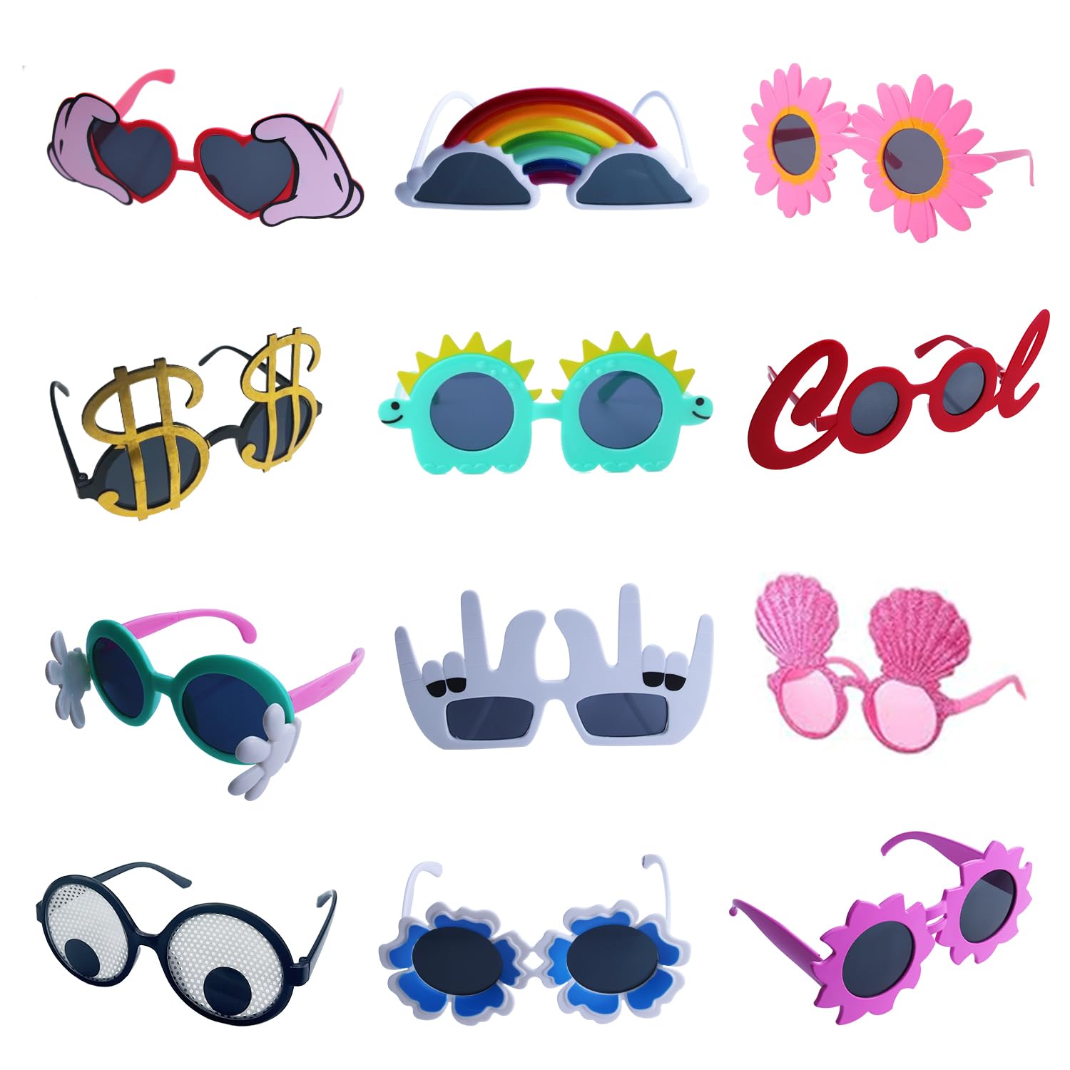 Qunonaty Funny Party Sunglasses - 12 Pack Novelty Glasses, Cool Party Masks, Summer Party Favors, Funny Photo Booth Props, Crazy Sunglasses for Adults