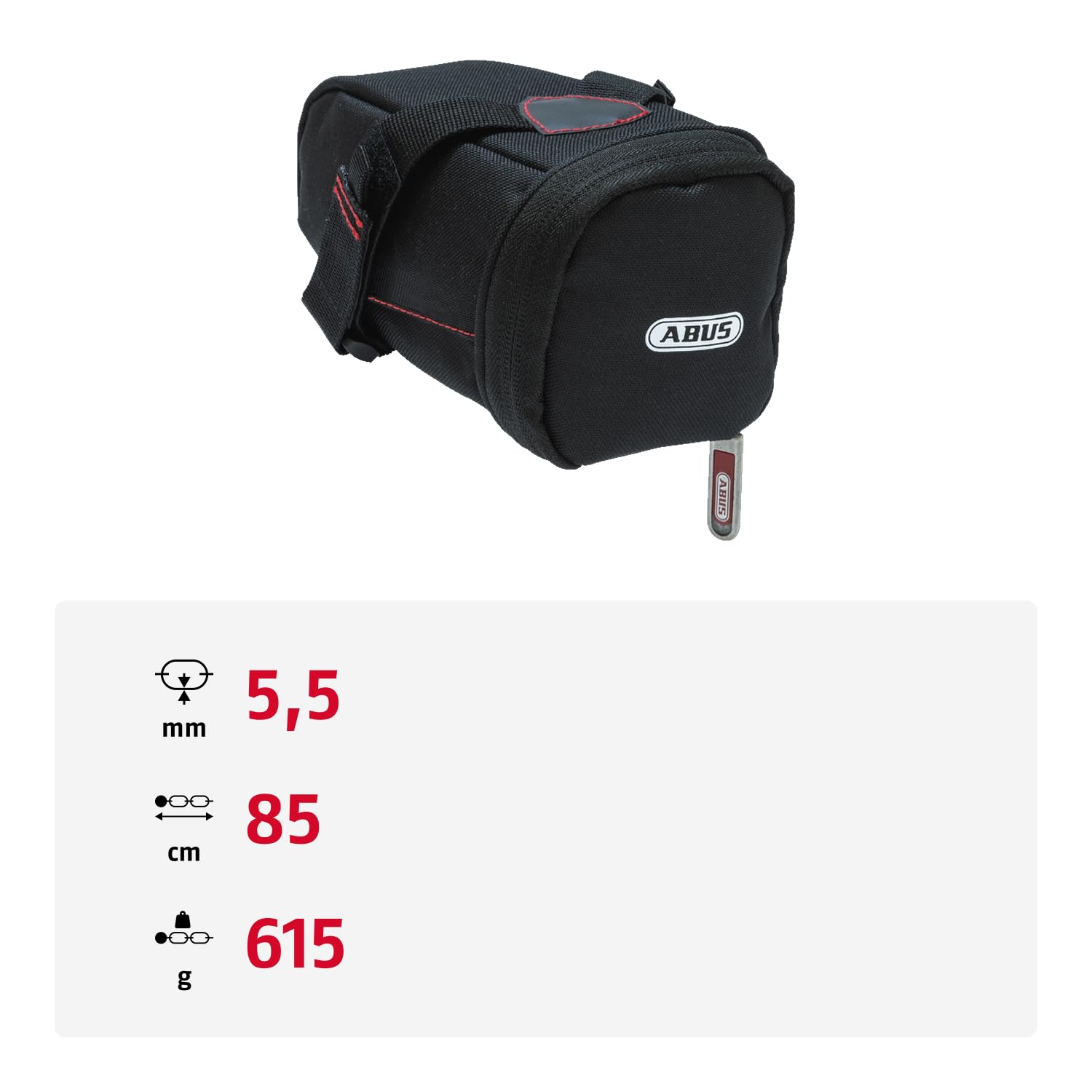 ABUS Antivol Vélo ADAPTOR CHAIN Classic 5.5KS/85 + Sacoche | Chaîne d'insertion pour antivols de cadre, 5,5 mm, acier trempé, compatible ABUS