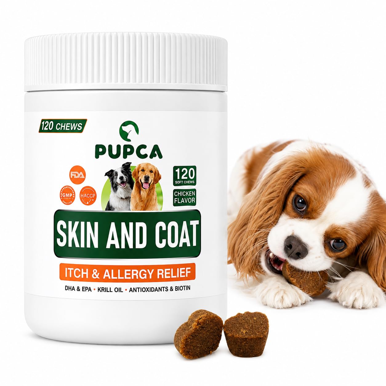 Natural Dog Skin & Coat Supplement for Dogs – Omega 3 Salmon Oil, Biotin & Vitamin E Support Shiny Coat, Healthy Skin & Normal Shedding, Promotes Comfort from Occasional Itch, 120 Count