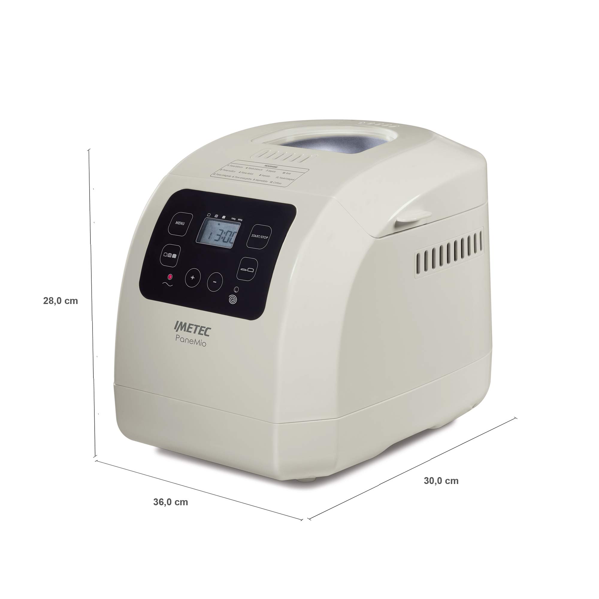 Imetec Machine à Pain PaneMio, 12 Programmes, 550 W, Pétrin à Levure et Cuisson, Panier à Pain, Accessoire à Sandwich, 3 Niveaux de Brunissage, Démarrage Programmable