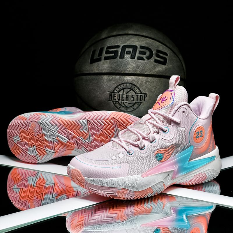 Womens Mens Basketball Shoes Lightweight Fashion Breathable Comfortable Non Slip Sport Indoor Outdoor Sneakers for Unisex Pink Size 82