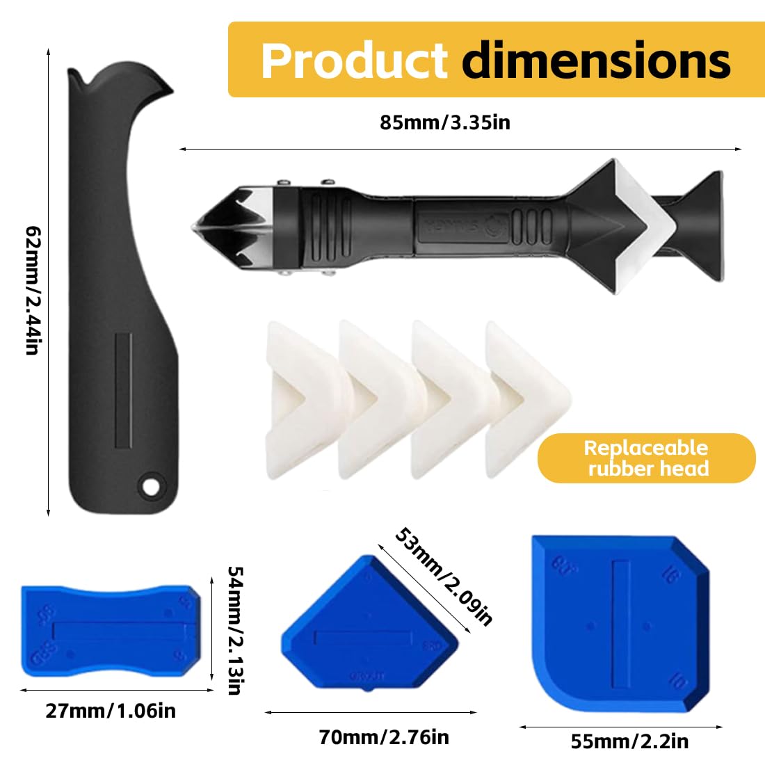 Professionale Strumento per Calafataggio 5 in 1, Spatola per Silicone Kit, Pulizia Scrapers Lama multifunzionale, Raschietto Rimozione Sigillanti, con lama intercambiabile, Usato Pala Via Macchie