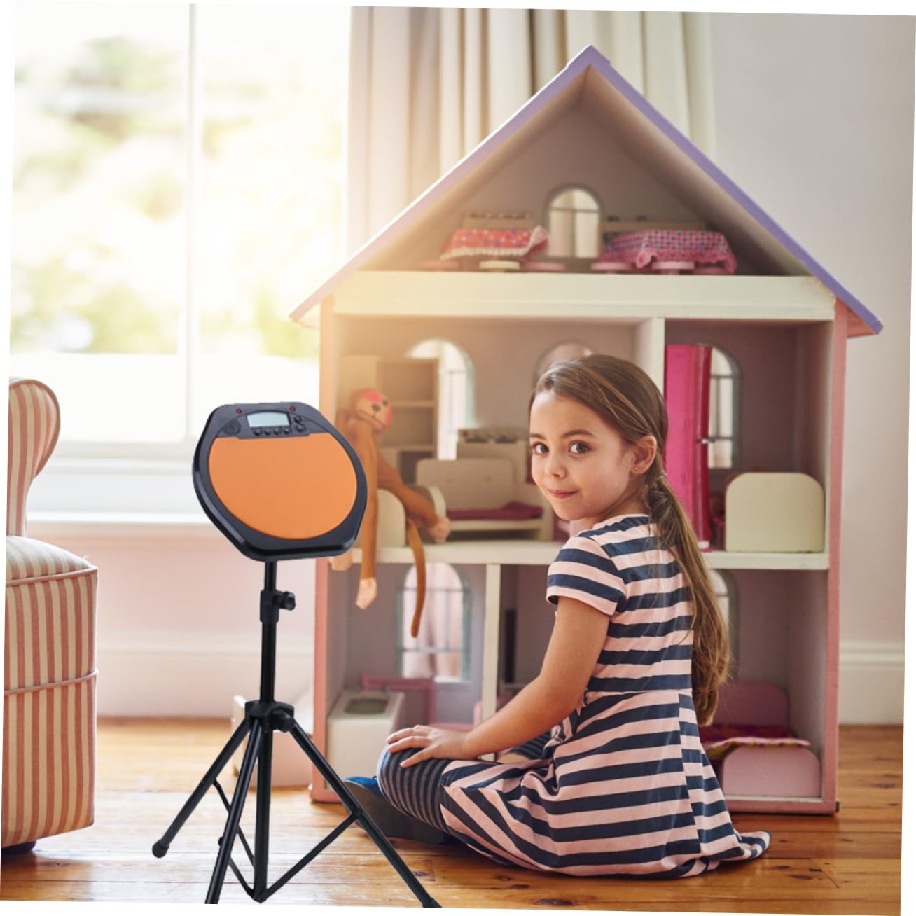 Tamburo Muto Digitale 8 Pollici per Esercizi di Ritmo Batteria, Pad Elettronico Percussione per Principianti, Accessorio Musicale Pratico e Sicuro per Allenamento a Basso Volume