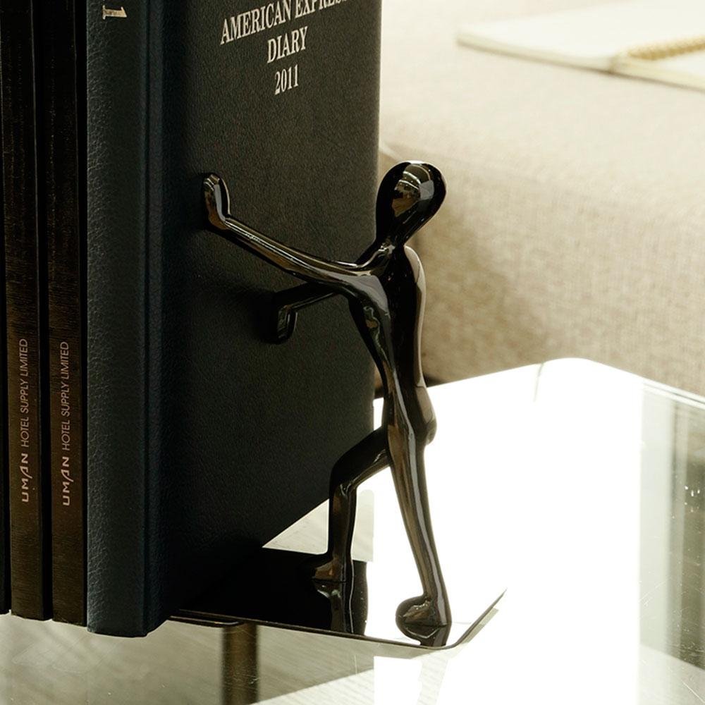 Paire de Serre-Livres en Acier Inoxydable en Forme d’Hommes pratiquant Le Kung-fu, décoratifs, Tendance et créatifs pour Ranger et Organiser Vos Livres à la Maison, au Bureau idée Cadeau Noir