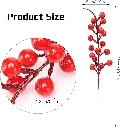 Miniatura 2 de 30 piezas de bayas rojas de acebo para árbol de Navidad, bayas rojas, ramas de acebo de Navidad para decoración de árbol de Navidad, manualidades,
