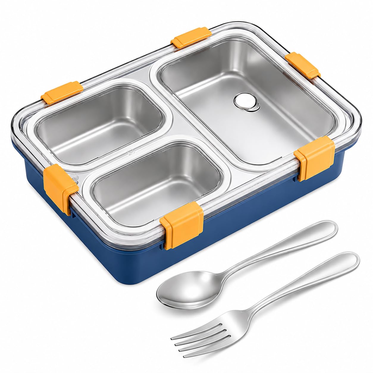 Misamo Enterprise Stainless Steel Lunch Box for Kids & Adults, 3 Compartment Lunch Box, Leak Resistant Food Grade Tiffin Box with Spoon & Fork, BPA Free (Blue)-image-7