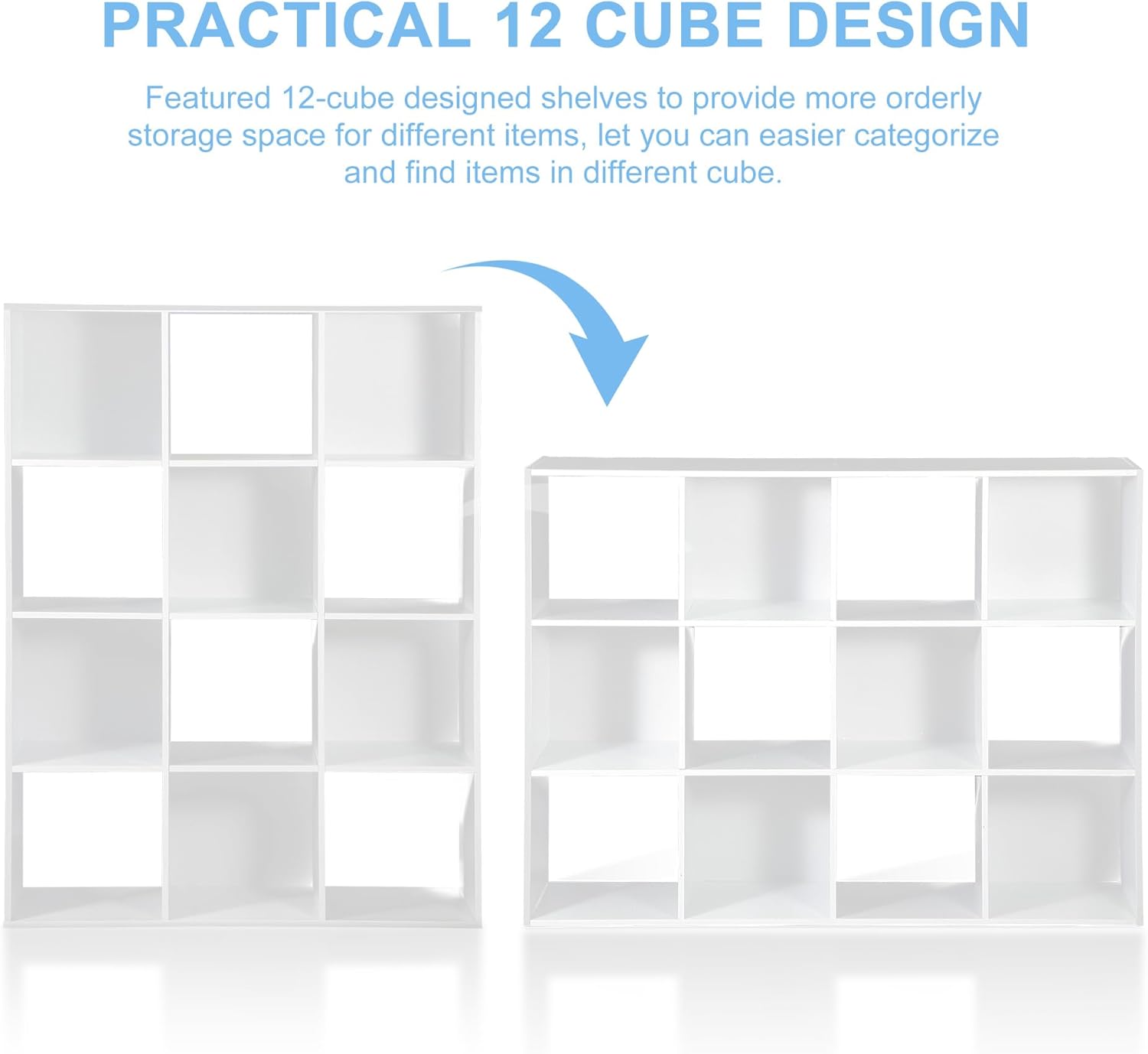 SUPER DEAL 12-Compartment Open Shelf Bookcase, 47 inch Wide Cube Storage Cabinet Wood Cubical Bookshelves Display Unit with 6 Removable Back Panels for Living Room Bedroom, White