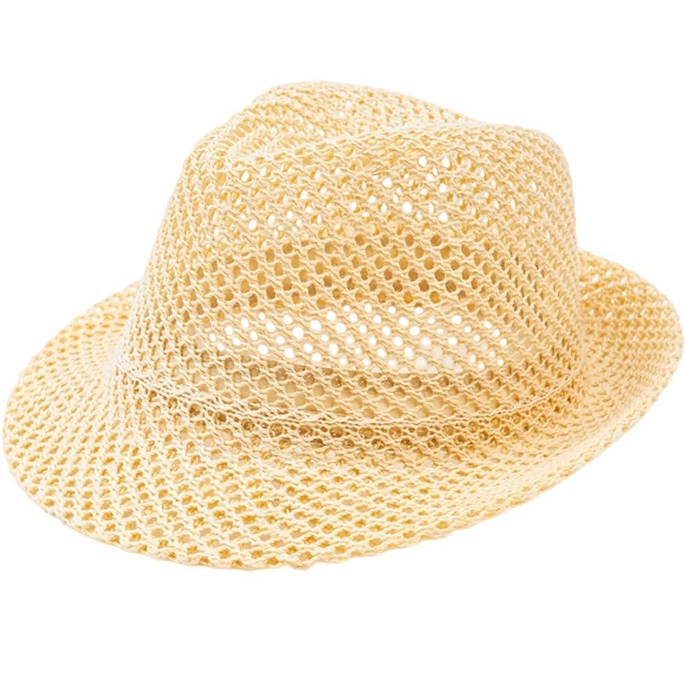 Baokuan Men's Mesh Fedora Hat Summer Breathable Straw Trilby Homburg Hat Short Brim Jazz Derby Cap Women Foldable Panama Gatsby Hat
