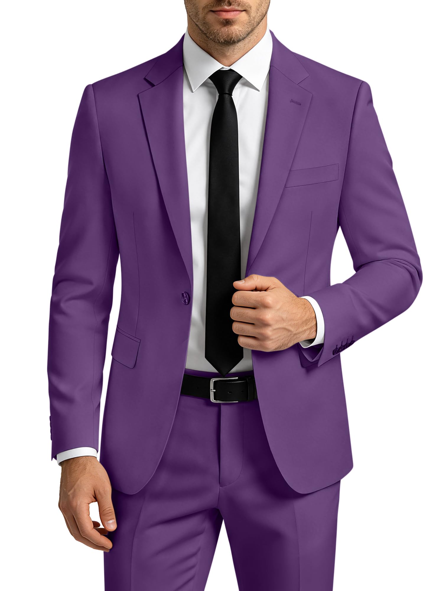 Mens Suit 2 Piece Suits for Men One Button Slim Fit Solid Jacket &amp; Pants Tuxedo Set Business Wedding Party Prom