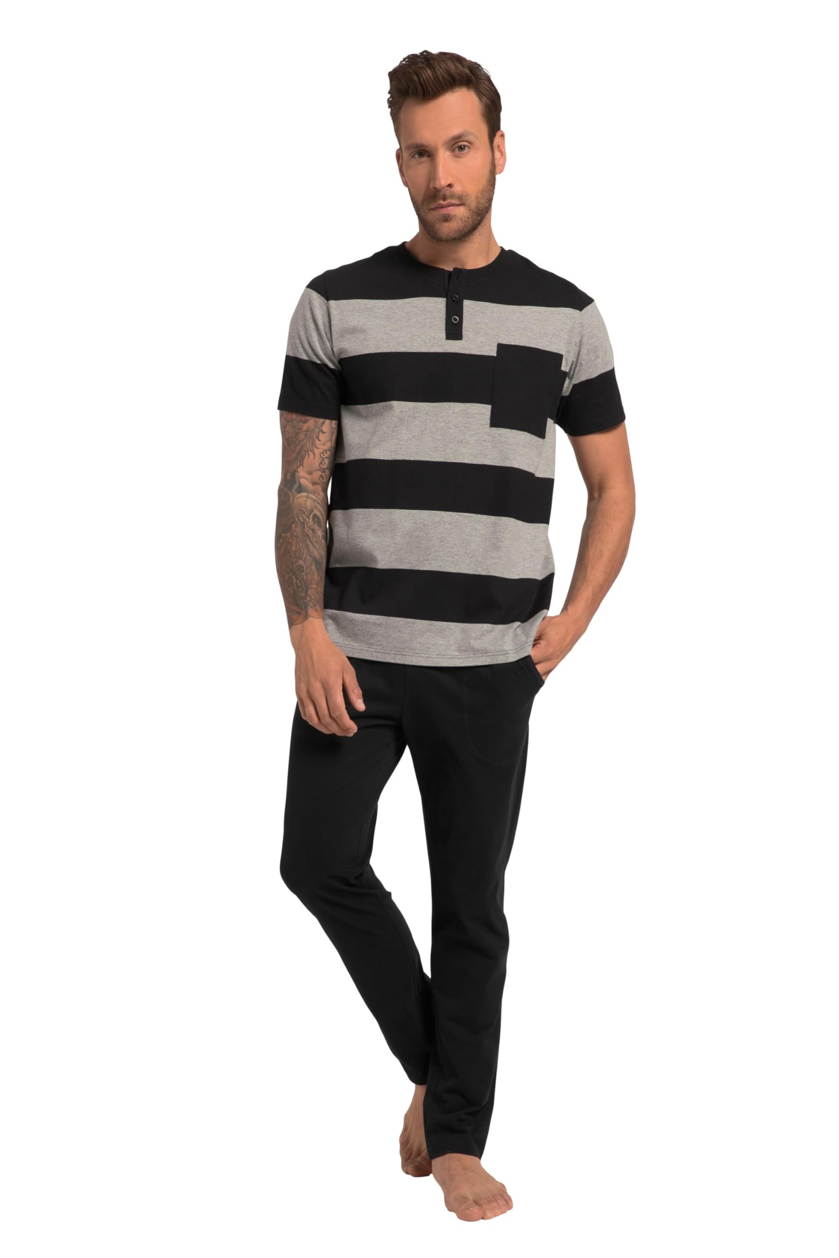JP 1880 Men's Large Sizes Plus Sizes Menswear L-8XL Pyjamas, Homewear, Oeko-Tex, Two-Piece T-Shirt with Stripes, Long Trousers, up to 8 XL 819854