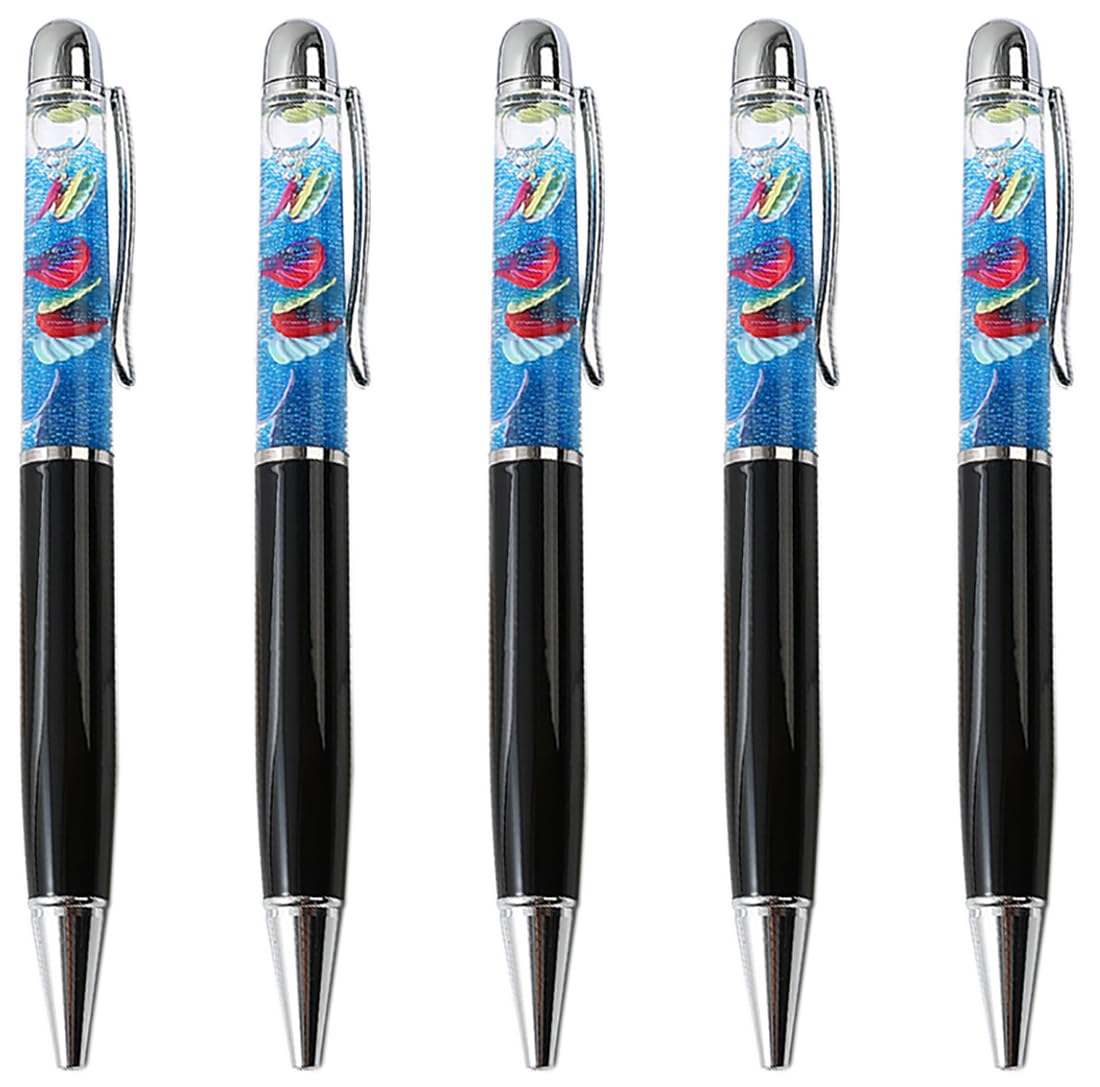 Gullor 5 Pieces Retractable Ballpoint Pens, Bling Dynamic Floating Liquid Sand Glitter Pen, Ocean Series
