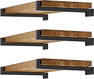 Floating Shelf Brackets, 6 Pcs Heavy Duty Wall Mounted Shelf Brackets, 12 Inch Black Industrial Iron Square Brackets, Industrial Metal Shelf Supports, Hanging Shelving Supports with Lip