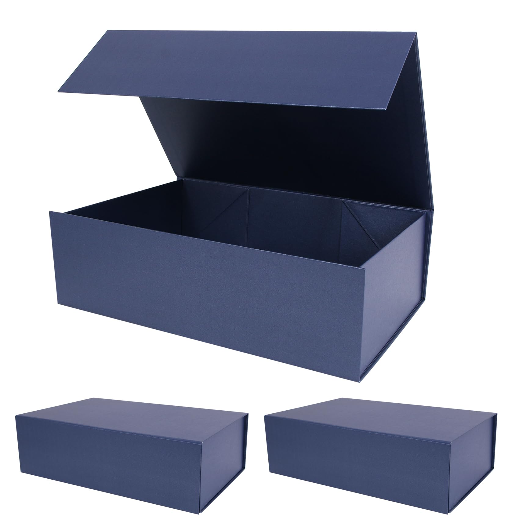 Aimyoo, Dark Blue Foldable Gift Box with Magnetic Closure, Lid, 35 x 22.9 x 10.9 cm, Large, Bridesmaid and Groomsmen Gifts, Rectangular, Storage (3-Pack) (GIFT BOX-NB-L3)