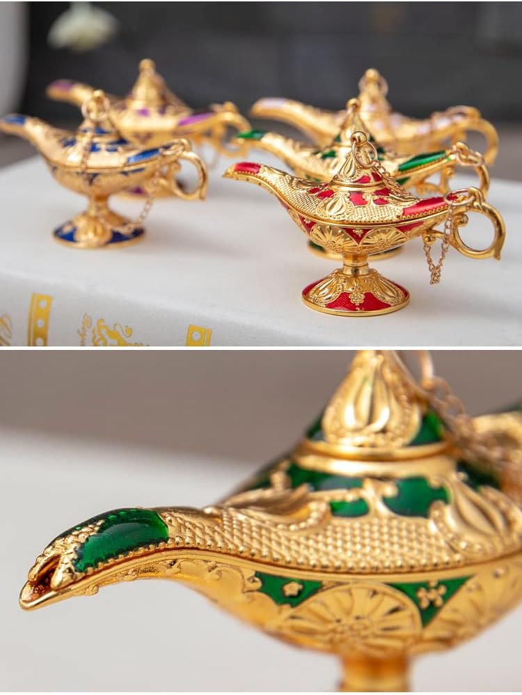 Vintage Legend Aladdin Lamp Magic Genie Wishing Light,Metal Carved Incense Burner for Home Tabletop Decoration Party Birthday Halloween Christmas Wedding Party Gift (M, Purple)