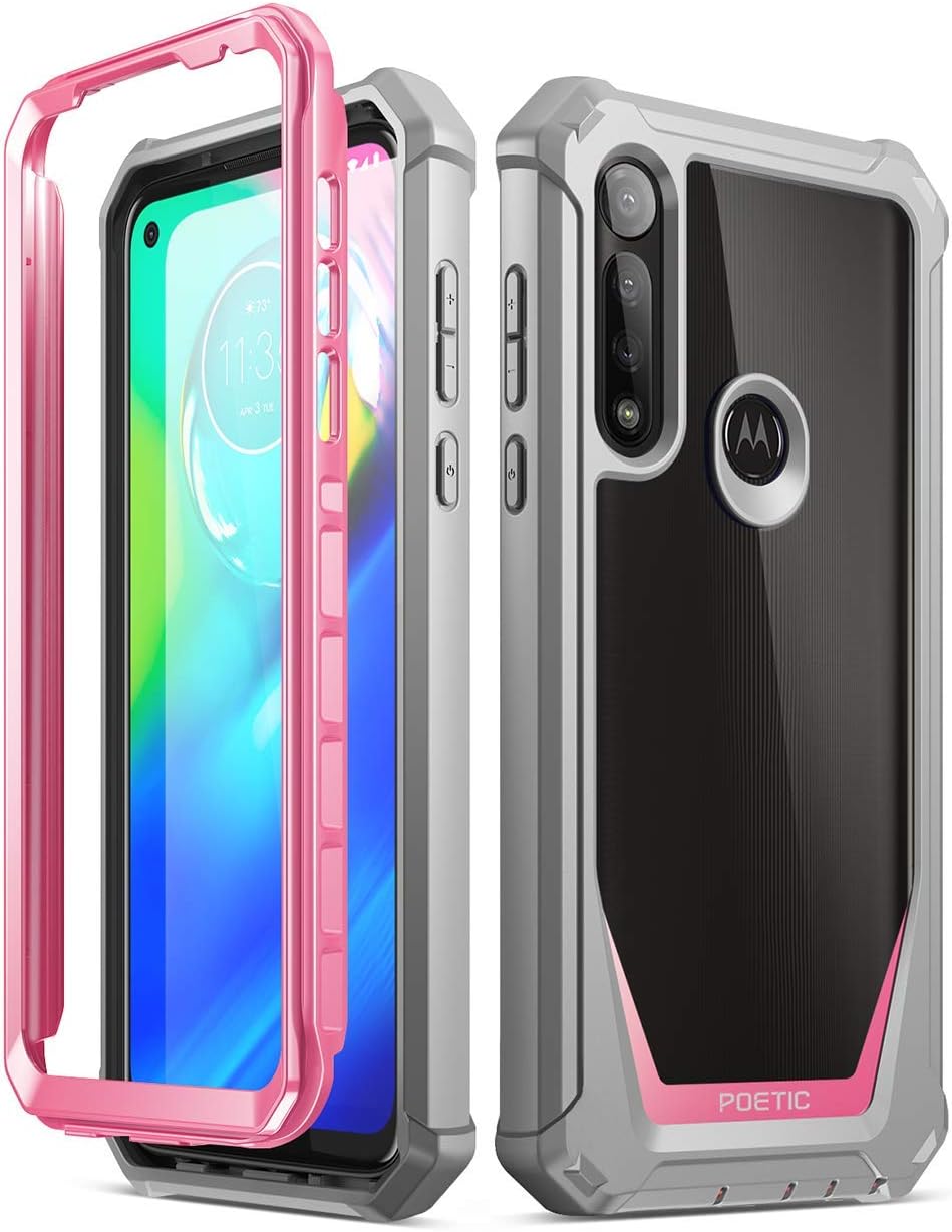 Poetic Guardian Series Case for Moto G Power (2020), [Not Fit 2021 Version & Moto G8 Power (International Version)] Full-Body Hybrid Shockproof Bumper Cover with Built-in-Screen Protector, Pink/Clear
