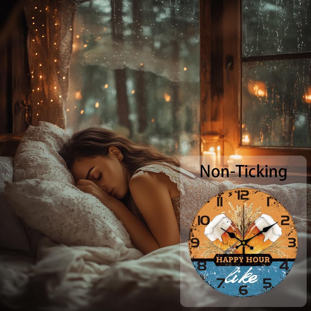 CHGCRAFT 12inch Beer Wall Clock Retro Style Battery Operated Silent Non Ticking Rice Ears Round Decorative Clock for Office Home Kitchen Decor