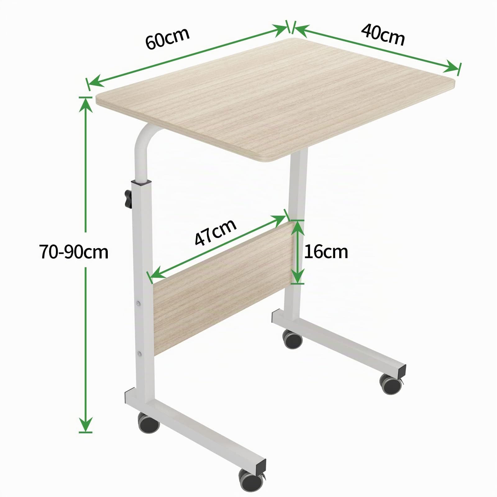 sogesfurniture höhenverstellbar Laptoptisch Laptopständer Computertisch mit Rollen, mobiler Beistelltisch Pflegetisch für Bett und Sofa, 60 * 40 * 71-90cm, Weiß Ahorn 05#1-60MP-BH