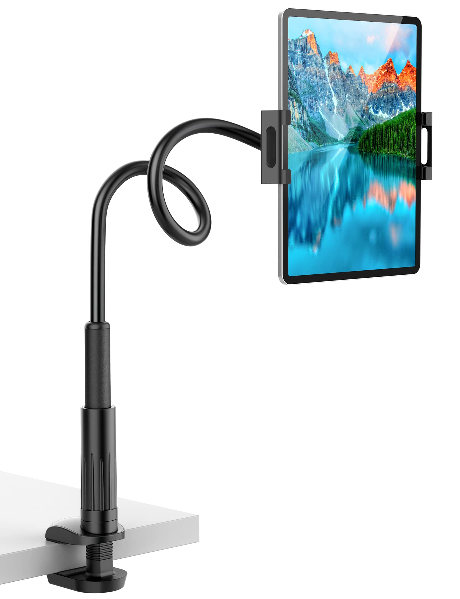 FAPPEN Universal Adjustable Gooseneck Tablet Holder, Flexible Phone Stand for Bed Desk, 360° Rotatable, Compatible with iPad Tablets Smartphones Other 4.7"-12.9" Device-image-4