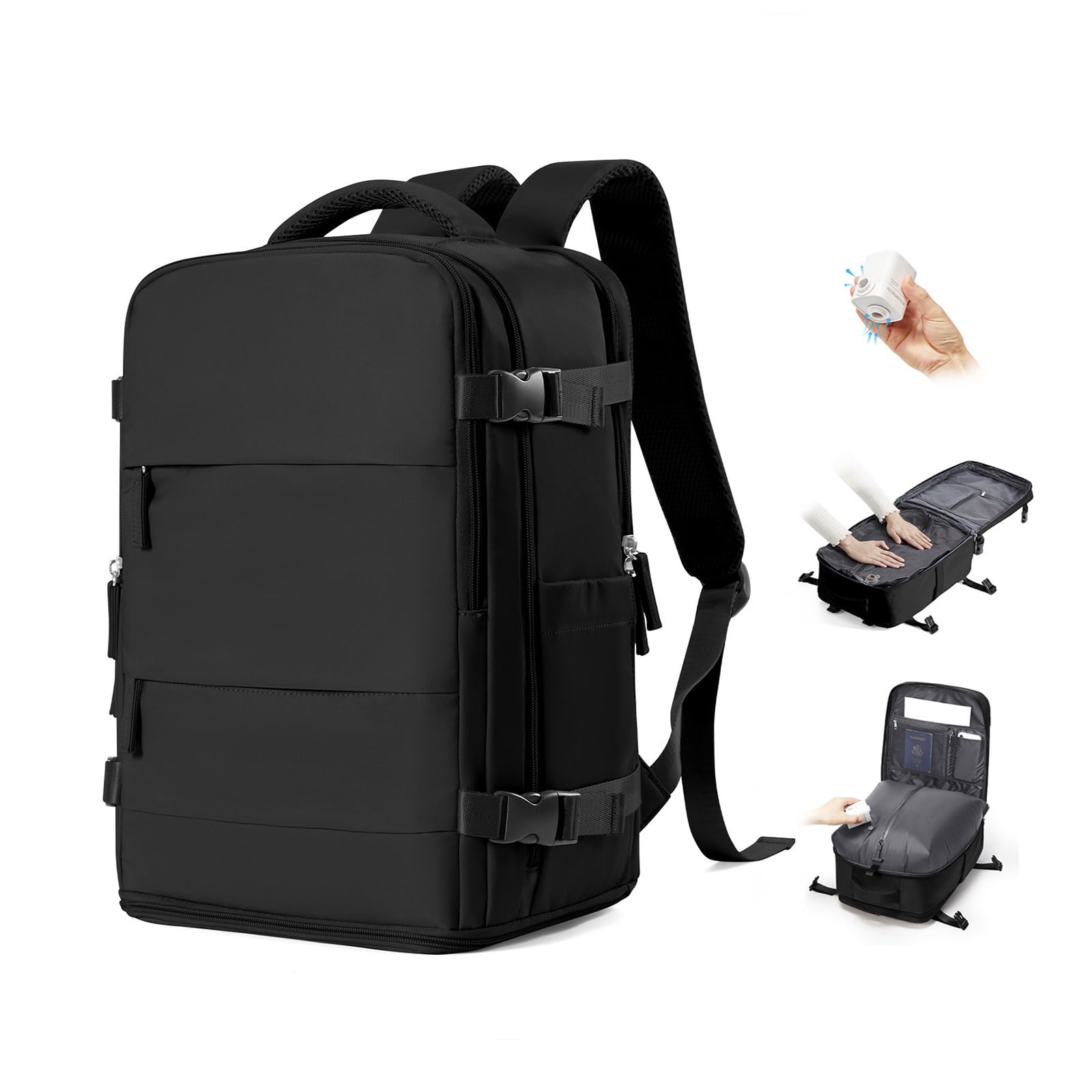 BJLFS Zaino da Viaggio con Sottovuoto Ryanair 40x30x20 Wizzair Bagaglio a mano 40x20x25 Ryanair con Pompa Borse da Cabina per Easyjet 45x36x20 con compressione sottovuoto,Zaino Casual per Laptop