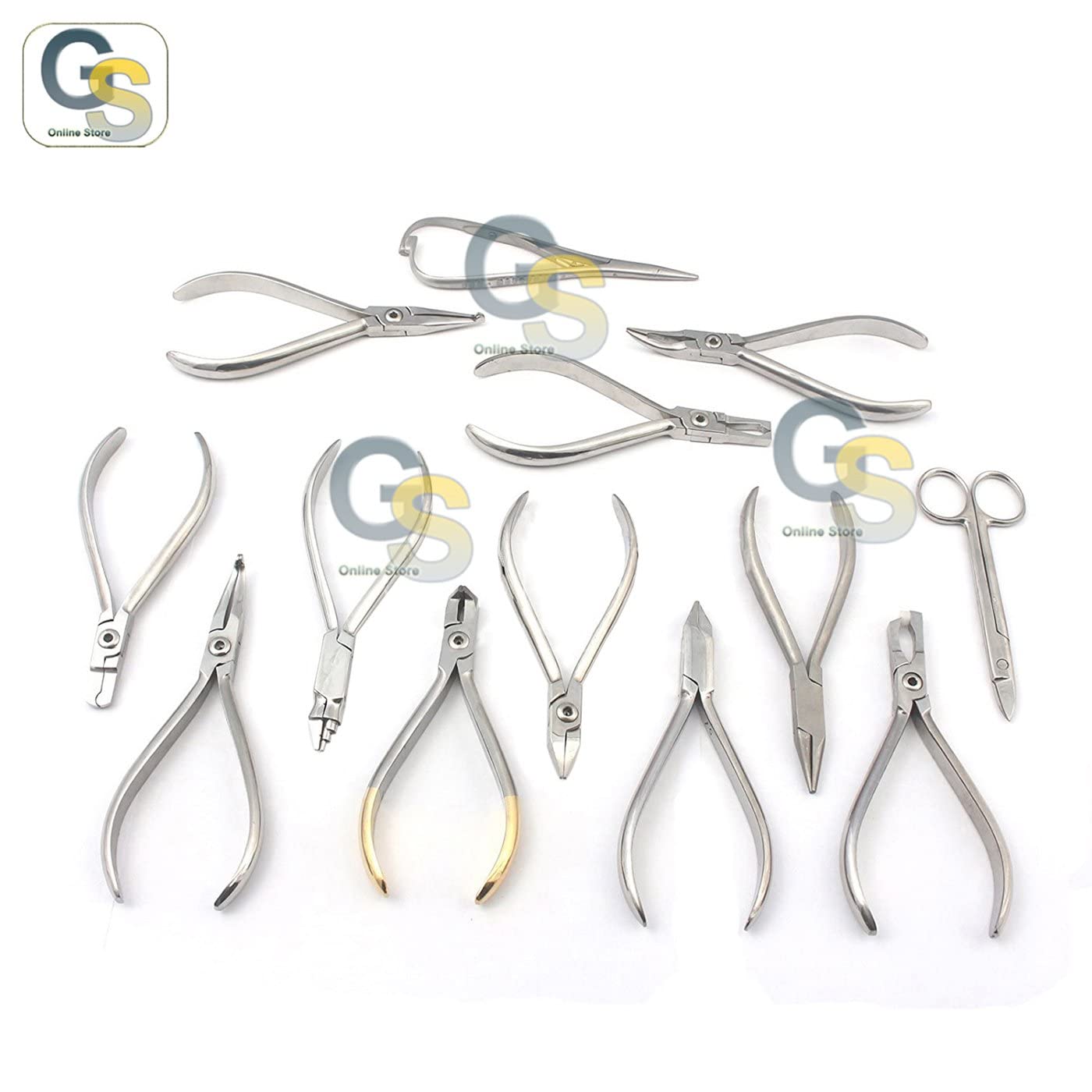 Set of 13 Orthodontics TC SCISORS Bracket Holder Wire Bender Pliers by G.S Online Store
