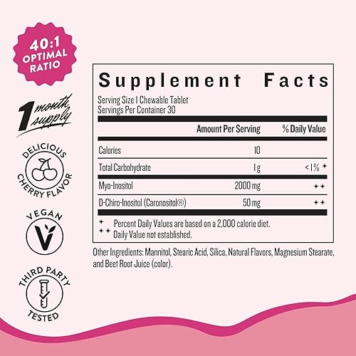 Miniatura 9 de Legendairy Milk Suplemento puro de inositol  Myo Inositol y D-Chiro Inositol tabletas masticables  Proporción ideal 401  Apoyo ovárico y fertilidad