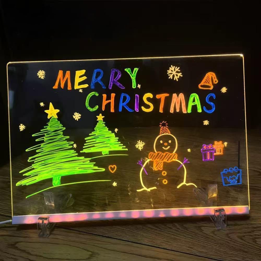 YMTengFei LED Glow Doodle Board 11.8x7.9" Light-Up Dry Erase Message Board with 7 Color Markers & Stand for Kids Adults