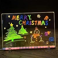 YMTengFei LED Glow Doodle Board 11.8x7.9" Light-Up Dry Erase Message Board with 7 Color Markers & Stand for Kids Adults