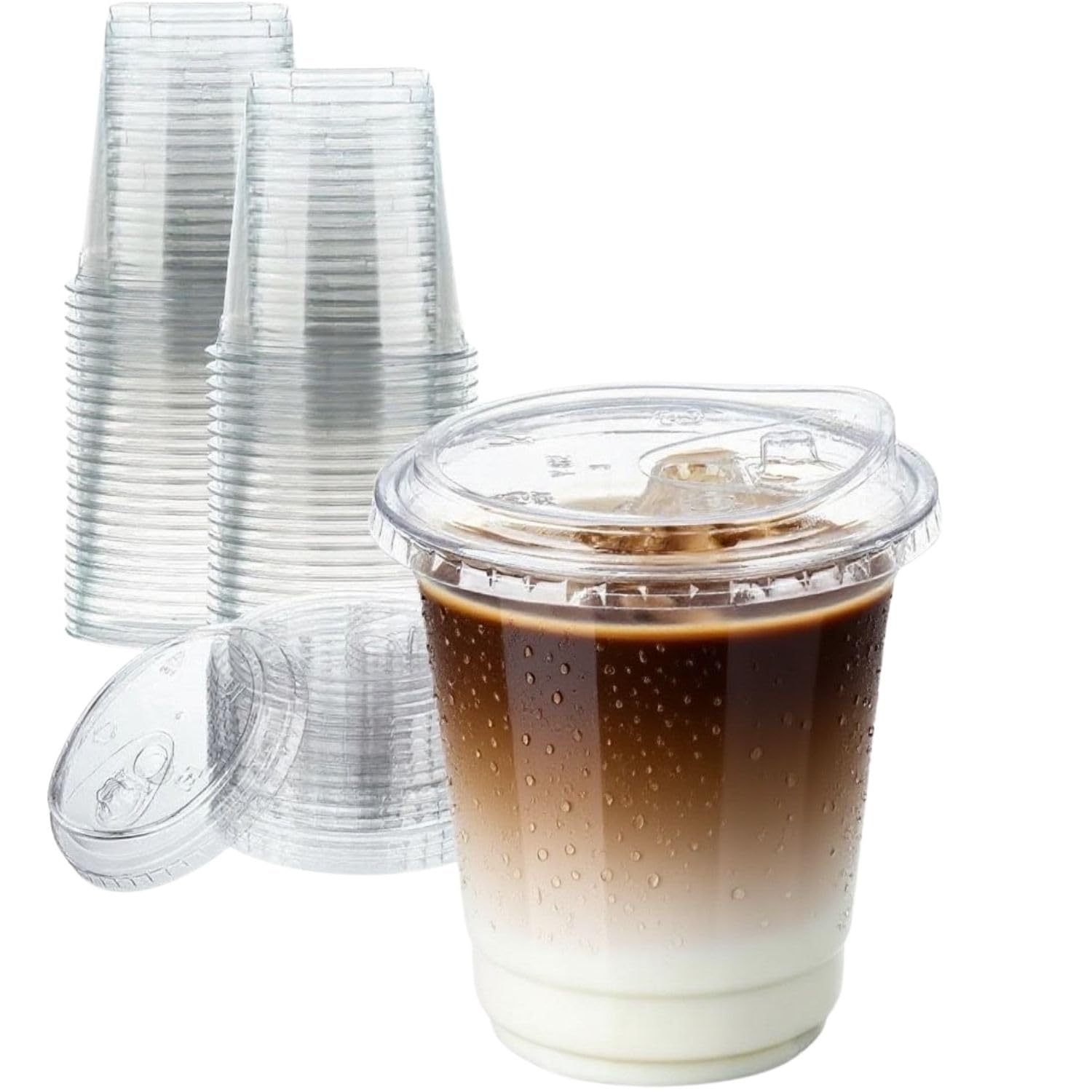 Artsotroly 25 Sets- 12 oz Clear Plastic Cups with Strawless-Sip-Lids, Disposable Cup Plastic Iced Coffee Cups for Cold Drinks, Smoothies and Juices