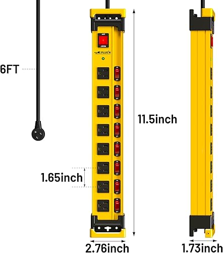 Miniatura 7 de Plug'n Regleta de alimentación larga de 8 tomas, protector de sobretensiones 2700J con interruptores individuales, amplio espacio, regleta de