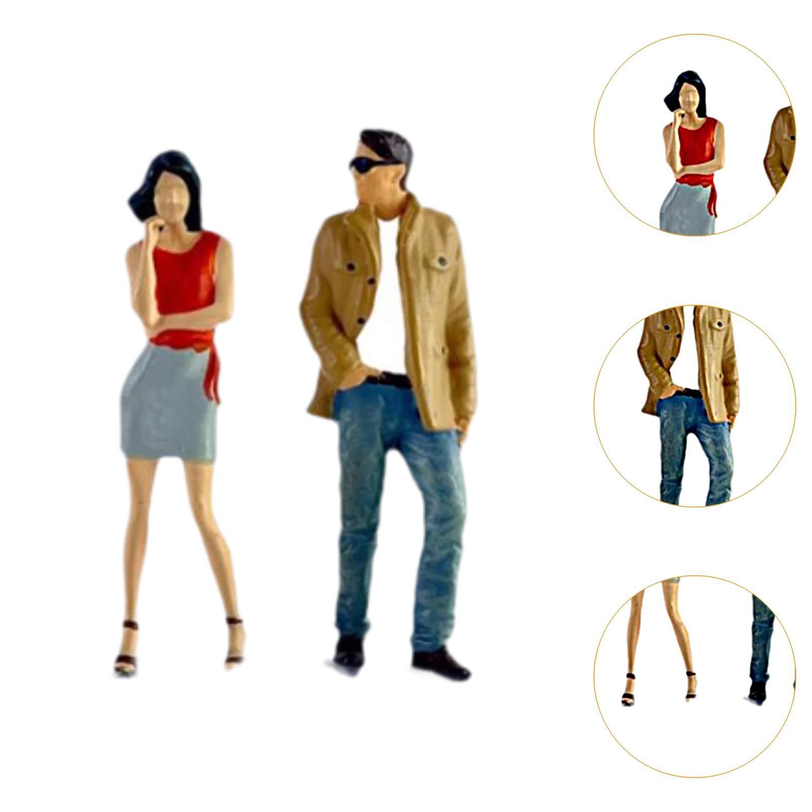 Fancyes 2Pcs 1:64 Scale Women and Men Figures Diorama Figures S Gauge Micro Landscape Miniature Scenes Tiny People Model Decoration, Red Khaki