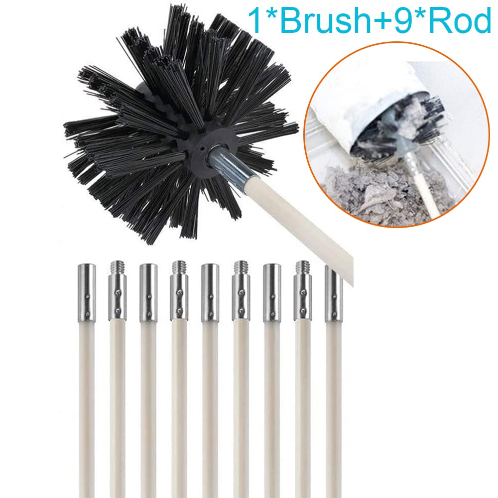FAXIOAWA Aste Flessibili per Spazzola per Canna fumaria Kit Spazzola per Camino Asta per Pulizia fuliggine spazzacamino Nero + Bianco