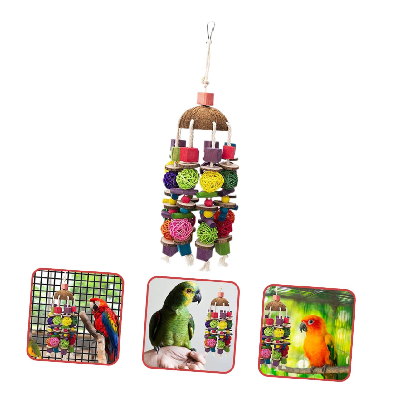 minkissy 2 Piezas de Juguetes Colgantes de forrajeo para pájaros para cacatúas, Soporte de Perca de pájaros, Juguete de búsqueda para Loros, periquitos, Juguetes para Jaula, Cono de de Madera